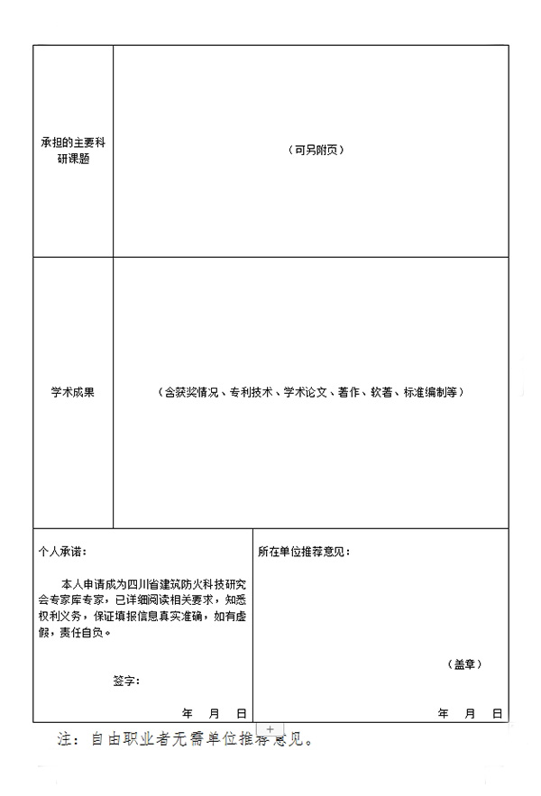 四川省建筑防火科技研究会专家库专家申请表