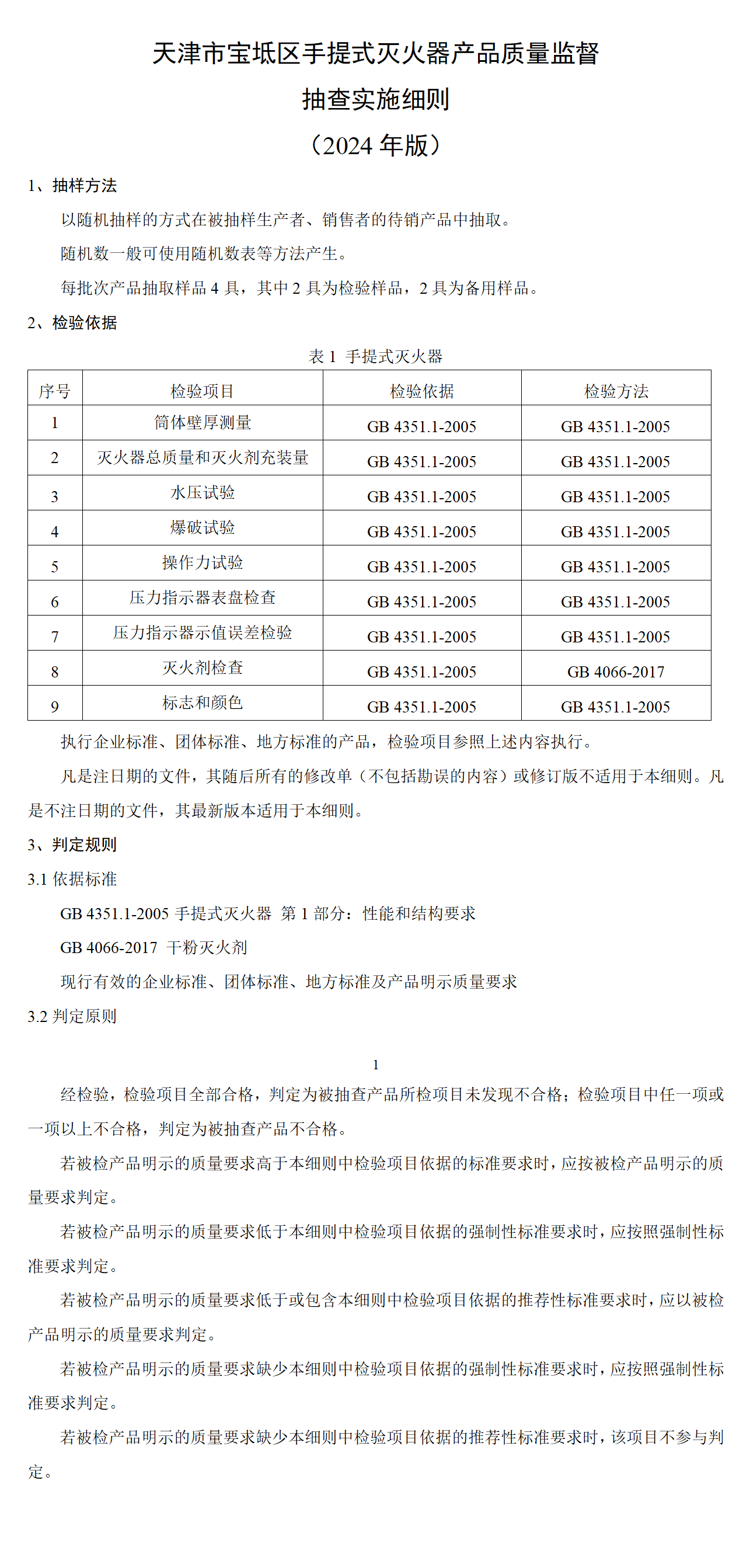 天津市宝坻区手提式灭火器产品质量监督抽查实施细则