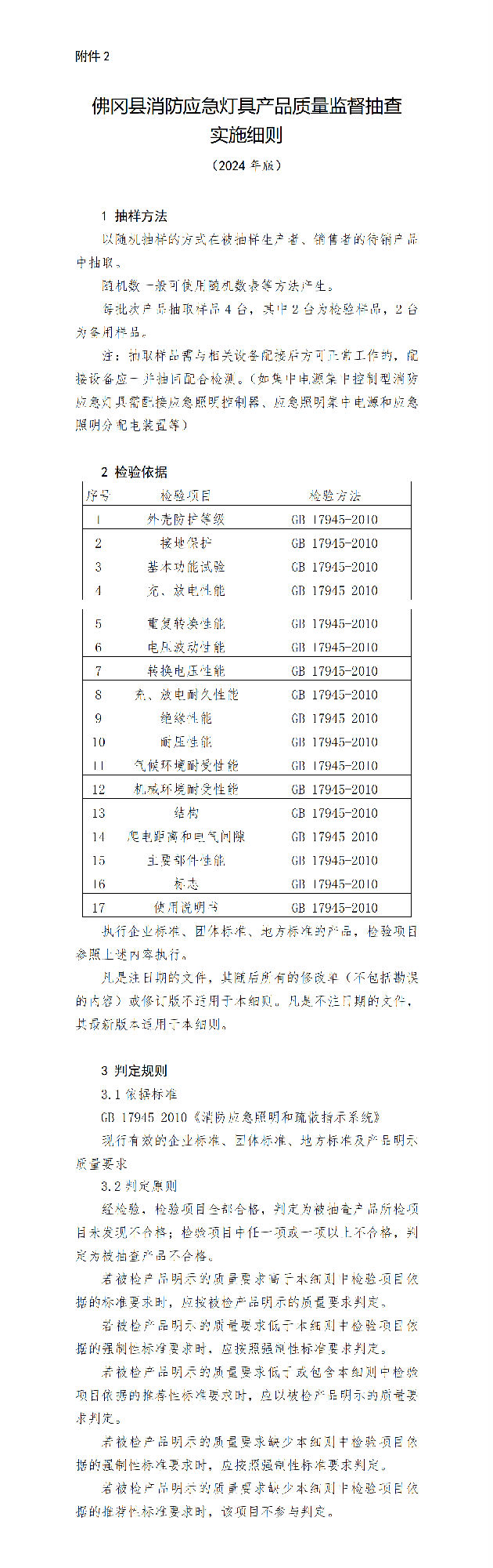 佛冈县消防应急灯具产品质量监督抽查实施细则（2024年版）