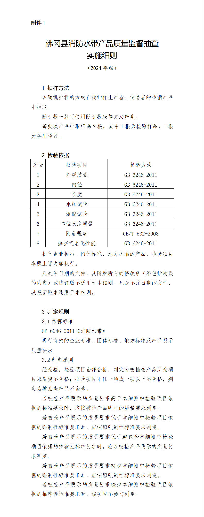 佛冈县消防水带产品质量监督抽查实施细则（2024年版）